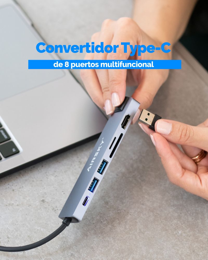 Comprar Convertidor Typec De 8 Puertos en Electroshopy - Ángulo 3